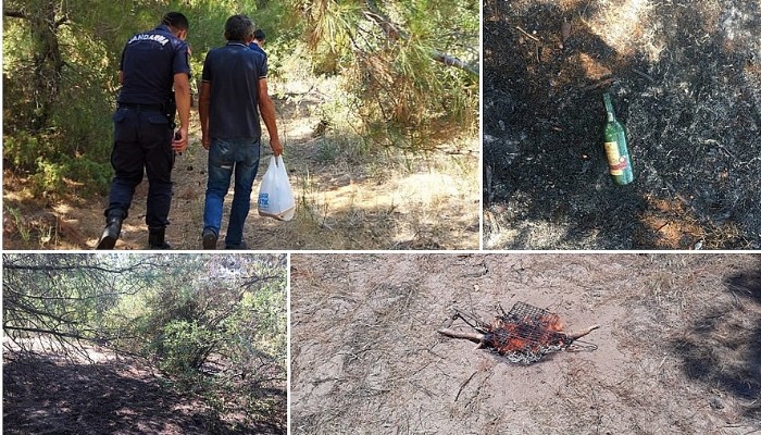 Orman ekiplerince yakalanan şüpheli şahıs jandarma ekiplerine teslim edildi.